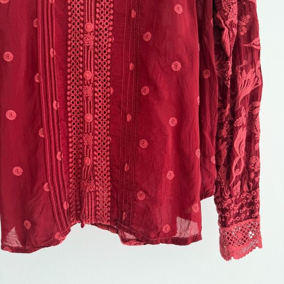 Johnny Was Sparrows Iliana Top Womens Small Red Embroidered Floral Boho Chic - Picture 7 of 15